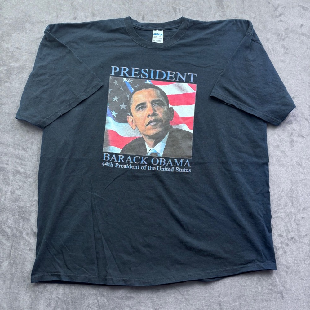 Vintage Gildan Barack Obama 44th President Graphic T-Shirt Black 3XL USA Y2K